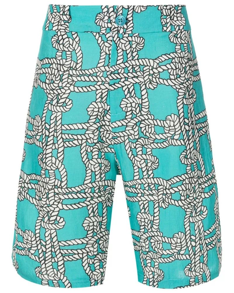 Amir Slama Shorts aus Leinengemisch mit Knoten-Print Blau