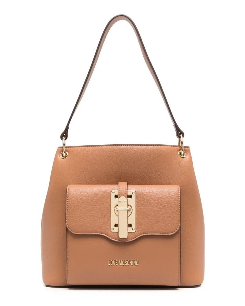 Moschino Schultertasche mit Logo-Schild - Braun Braun