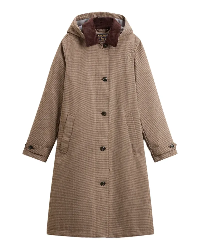 Woolrich Mantel mit abnehmbarer Kapuze und Hahnentrittmuster - Braun Braun