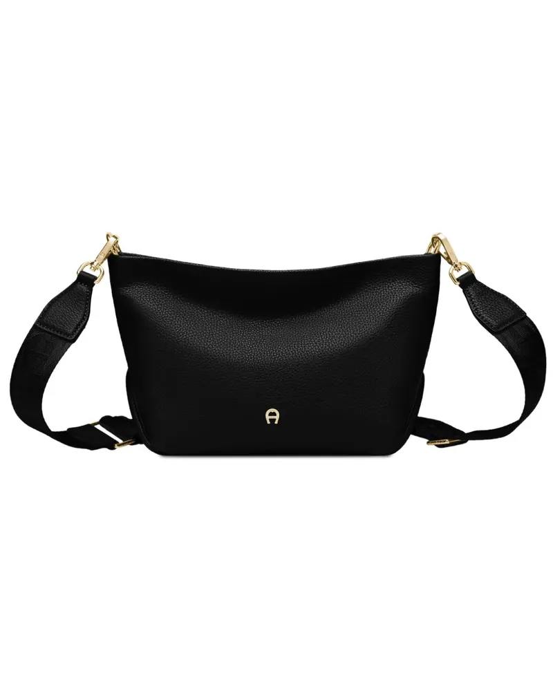 Aigner Paola Umhängetasche aus gekörntem Leder mit Logo-Schild - Schwarz Schwarz