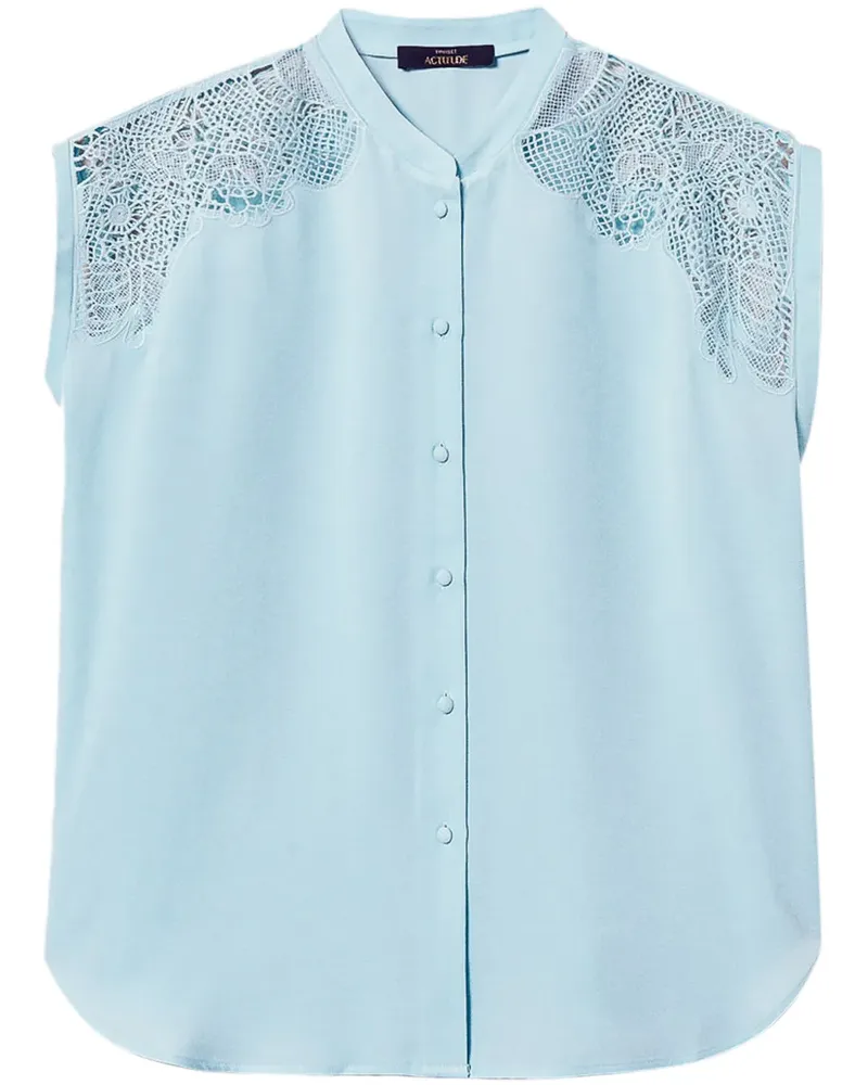 Twin-Set Bluse mit Spitzeneinsätzen - Blau Blau