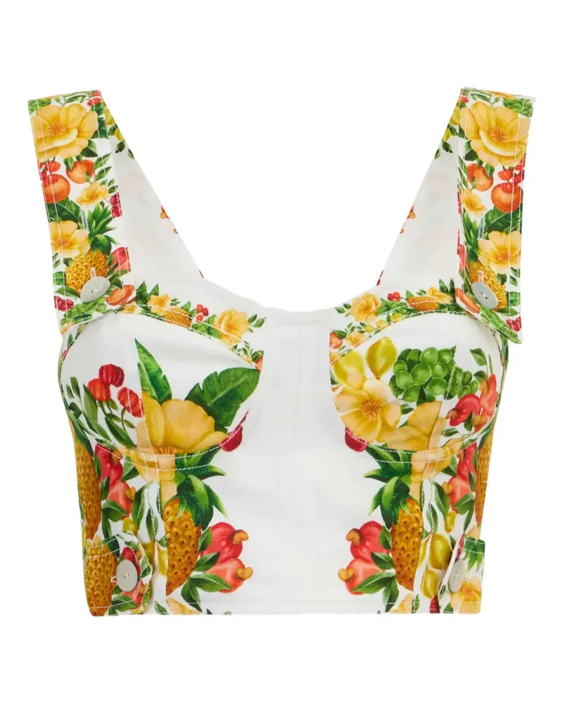 FARM Rio Cropped-Oberteil mit Blumen-Print - Weiß Weiß