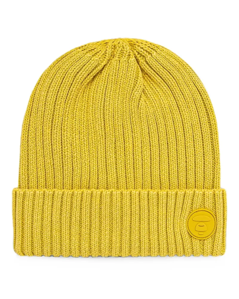 BAPE Gerippte Beanie mit Logo-Patch - Gelb Gelb