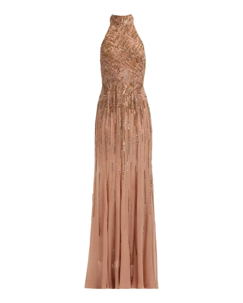 Elie Saab Neckholder-Maxikleid mit Perlenstickerei - Nude Nude