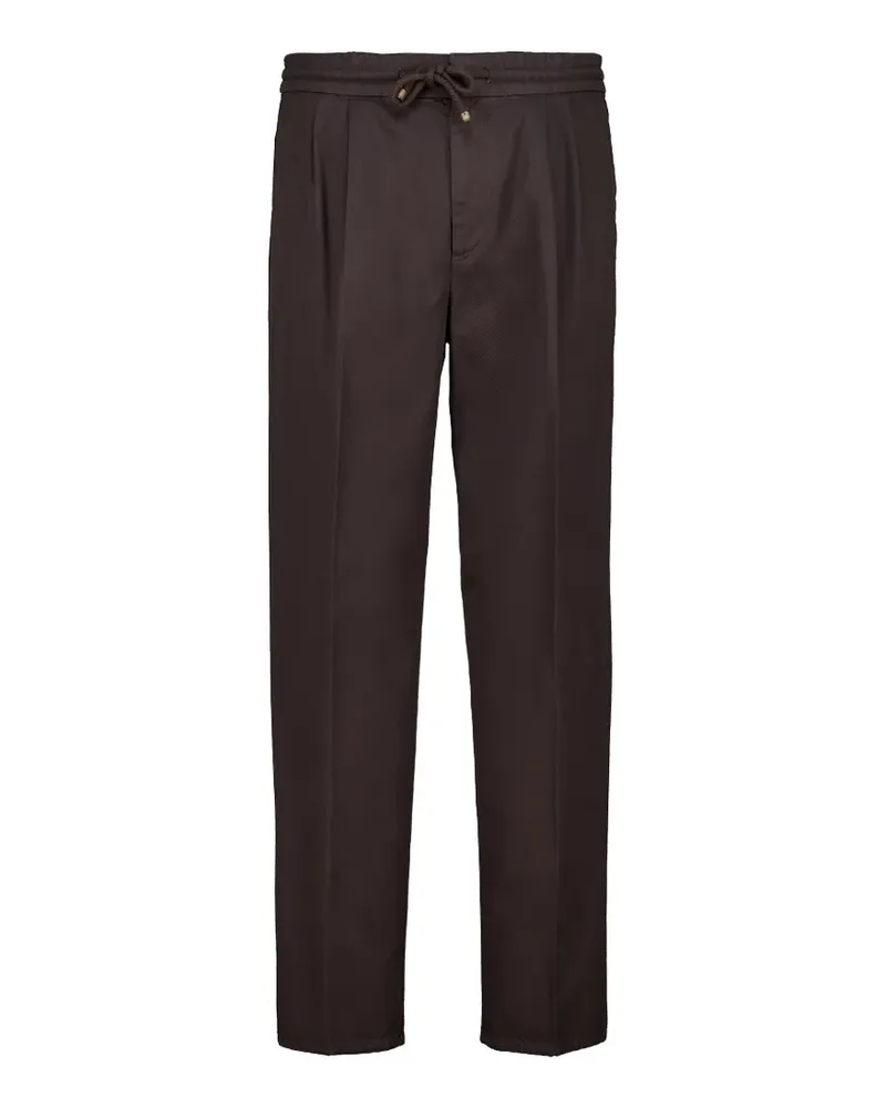 Brunello Cucinelli garment-dyed twisted cotton gabardine trousers with drawstring and double pleats - Braun Braun