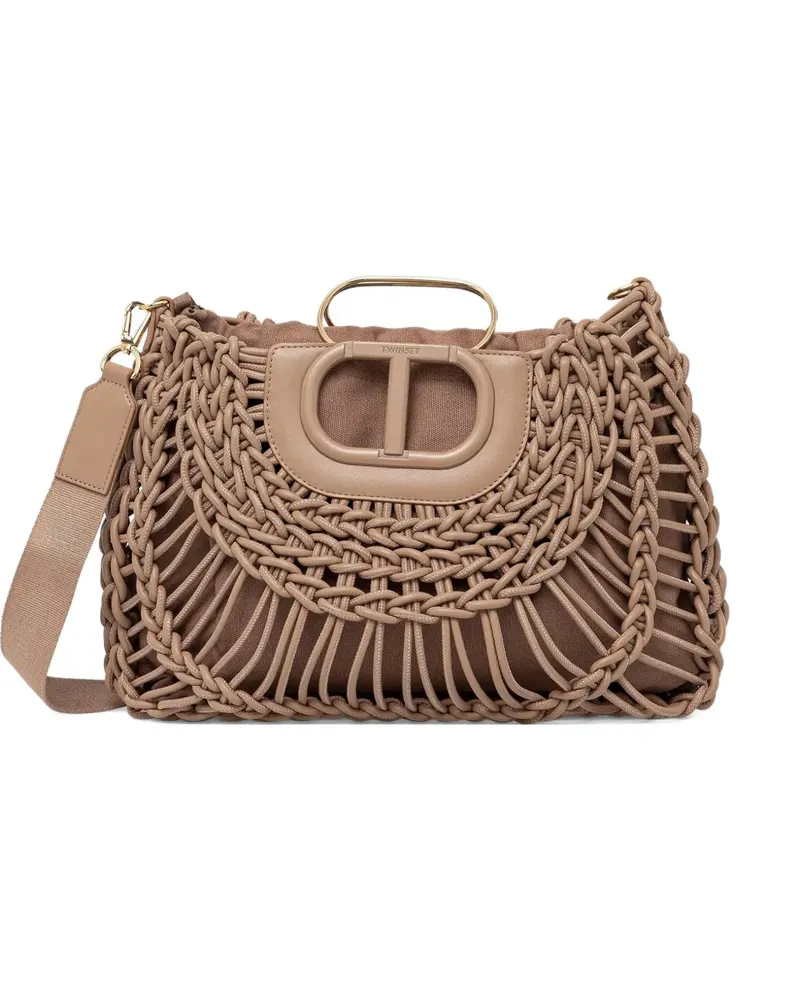 Twin-Set Großer Tote Bag aus geflochtenem Leder - Nude Nude