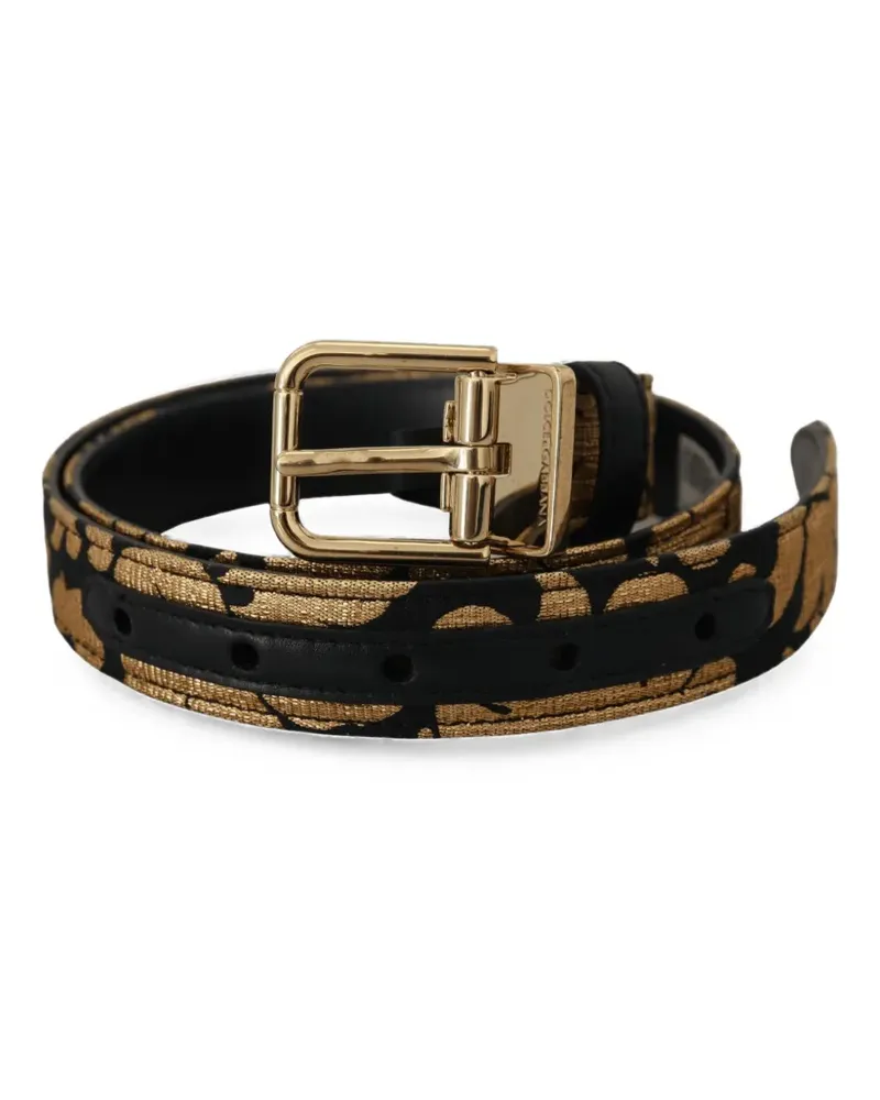Dolce & Gabbana Jacquard-Gürtel mit Lederbesatz - Gold Gold