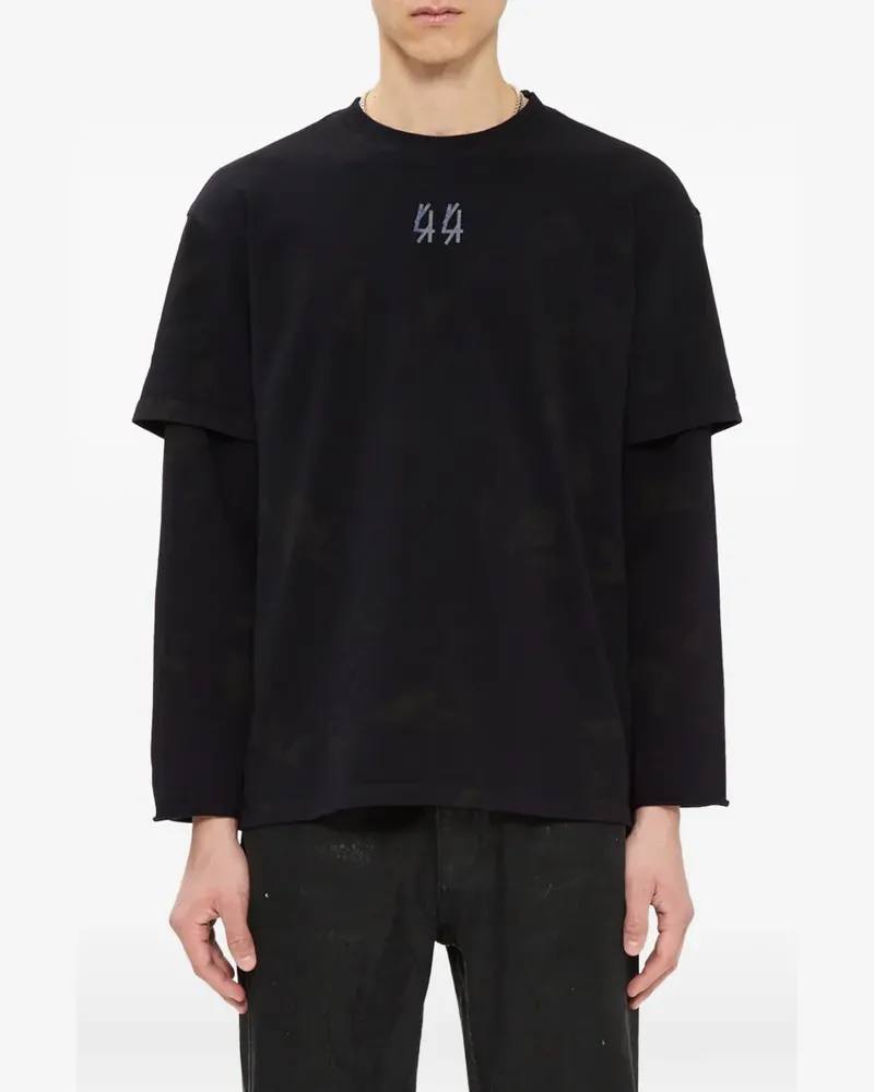 44 LABEL GROUP Artisanal 44 T-Shirt mit mehrlagigen Ärmeln - Schwarz Schwarz