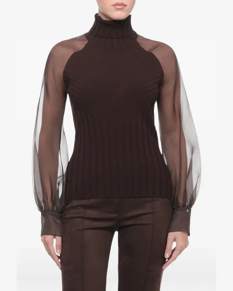 D.EXTERIOR sheer-panel ribbed-knit sweater - Braun Braun