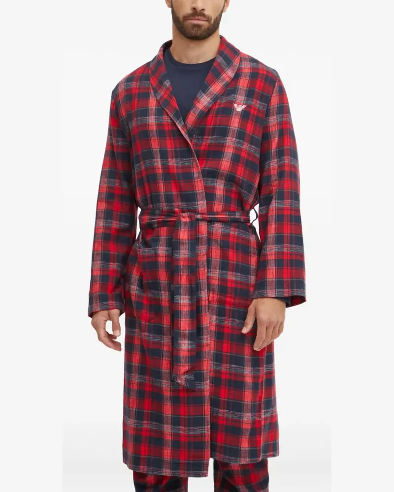 Emporio Armani Karierter Morgenmantel mit Gürtel - Rot Rot