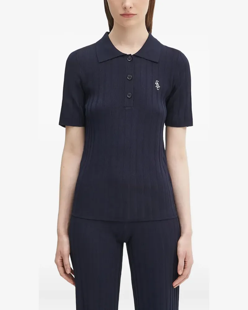 SPORTY & RICH Geripptes Poloshirt - Blau Blau