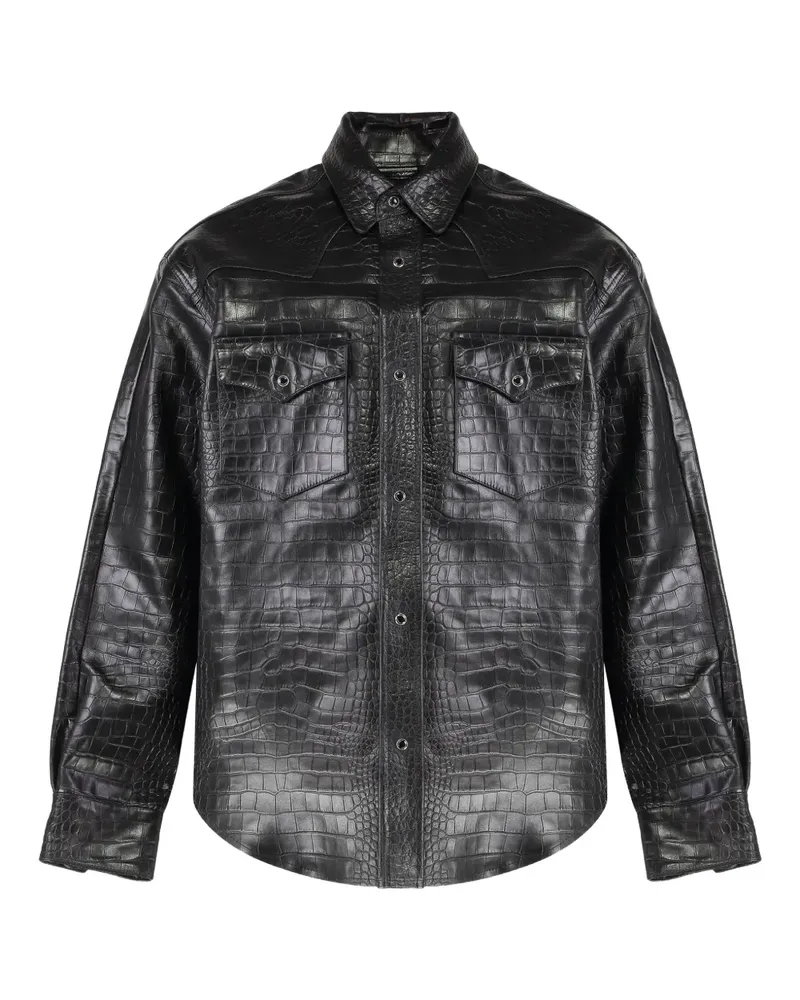 VETEMENTS Lederhemdjacke mit Kroko-Effekt - Schwarz Schwarz