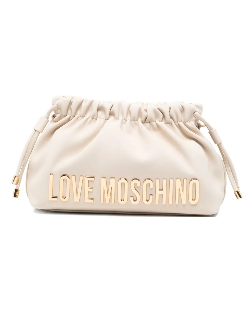 Moschino gathered logo-detail clucth bag - Nude Nude