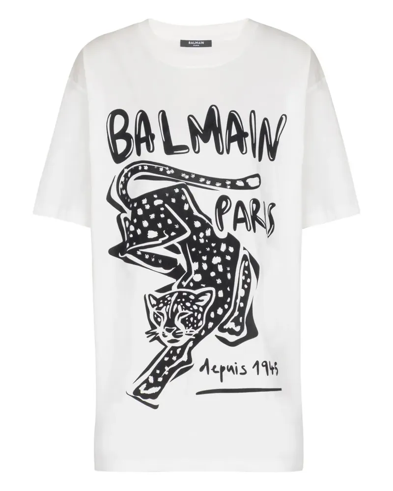 Balmain T-Shirt mit Leoparden-Print - Weiß Weiß