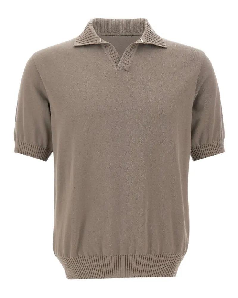 Paul & Shark Geripptes Poloshirt mit offenem Kragen - Nude Nude