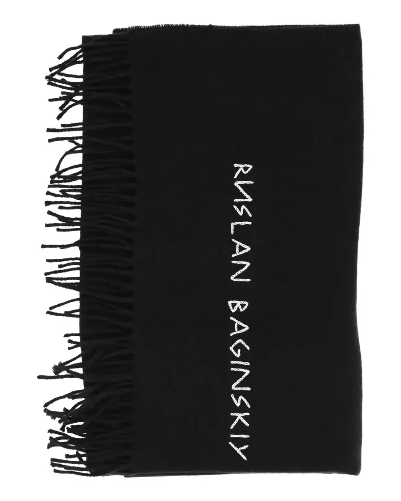 RUSLAN BAGINSKIY logo-embroidered fringed wool scarf - Schwarz Schwarz