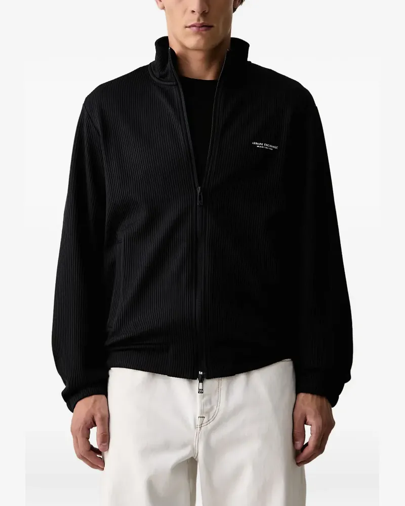 Armani Exchange logo-print ribbed-knit cardigan - Schwarz Schwarz