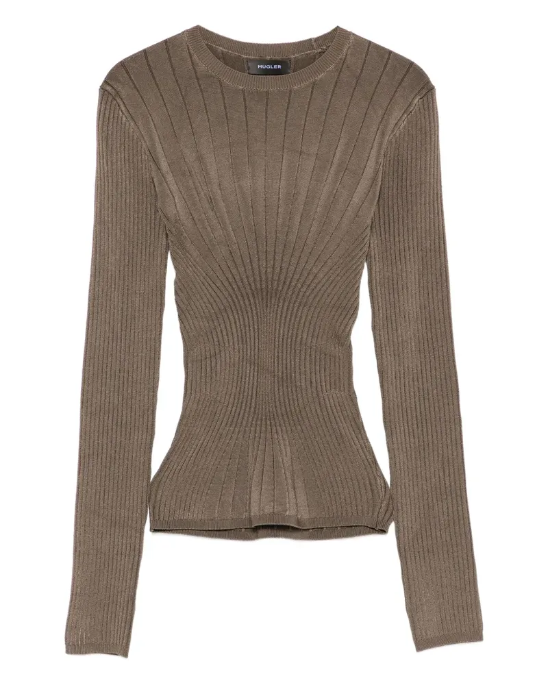 Thierry Mugler Gerippter Pullover mit rundem Ausschnitt - Braun Braun