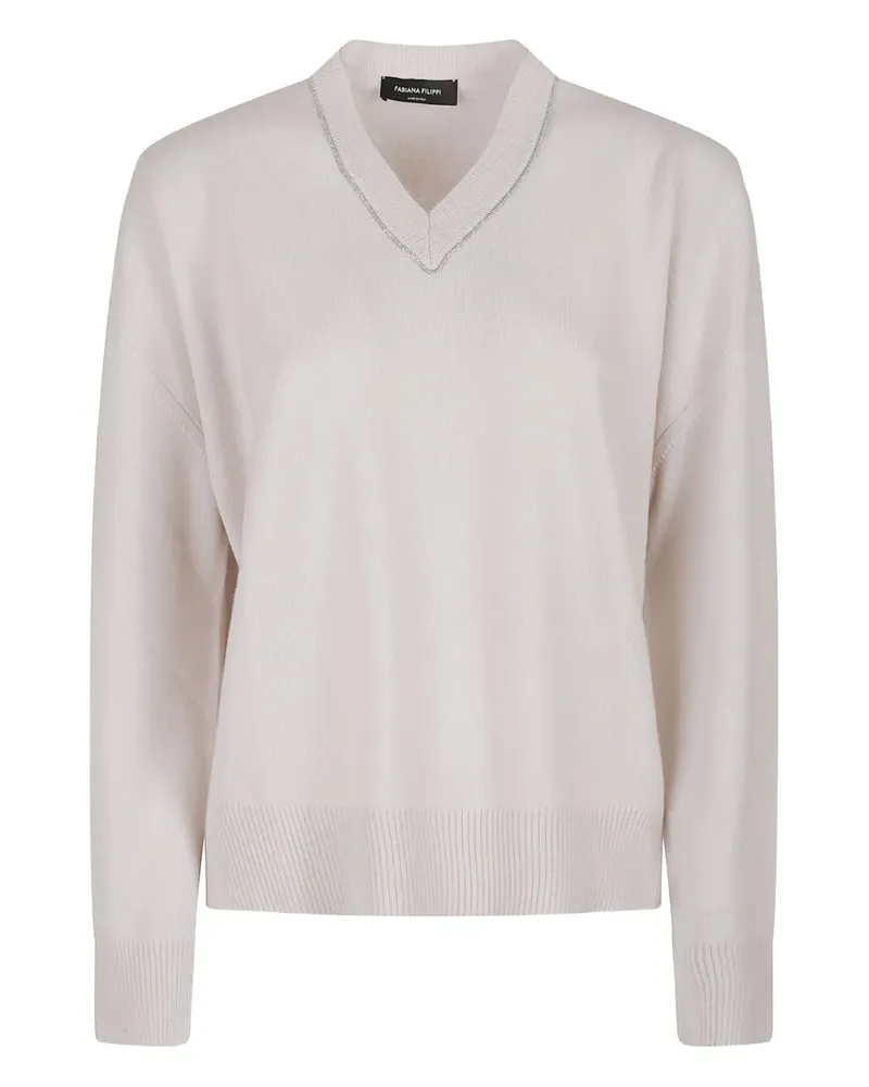 Fabiana Filippi V-neck embellished cashmere sweater - Nude Nude