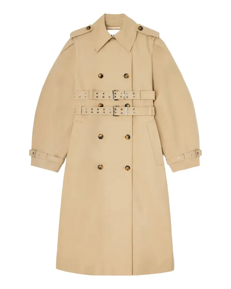 Ganni Trenchcoat mit doppeltem Gürtel - Nude Nude