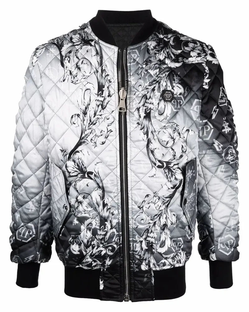 Philipp Plein Gesteppte Jacke mit barockem Print - Schwarz Schwarz
