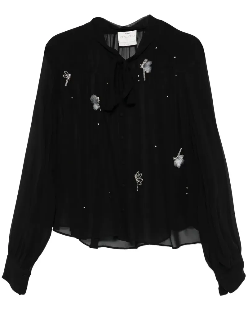 forte_forte Bluse mit Schmetterlingsverzierung - Schwarz Schwarz