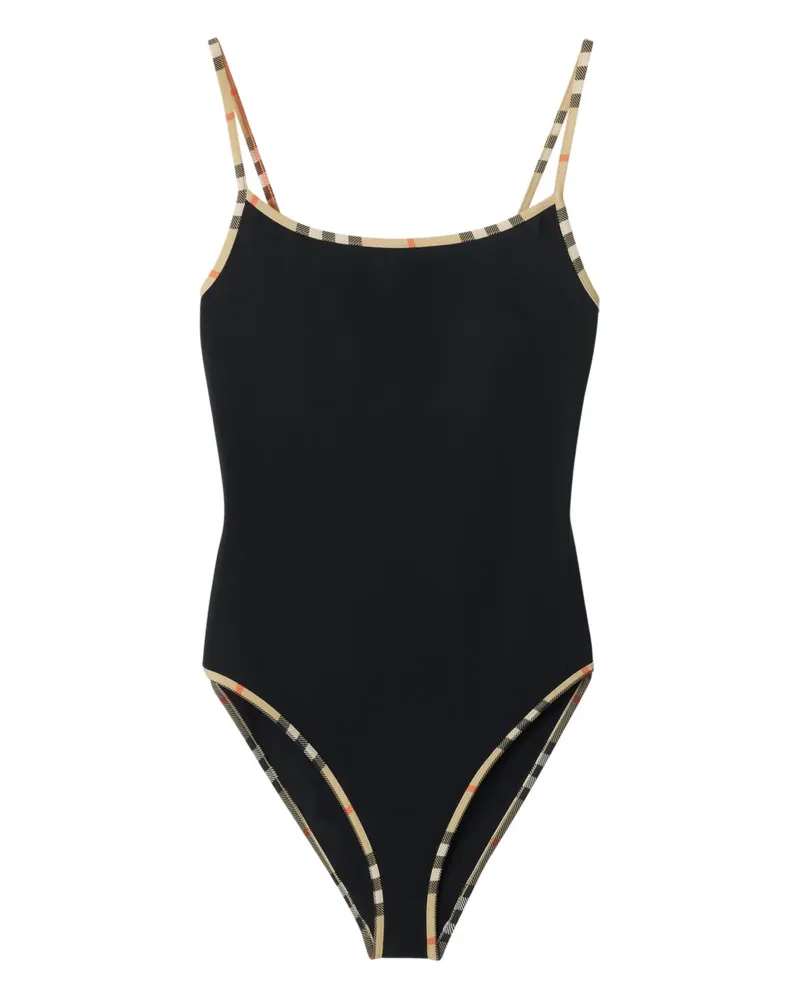 Burberry check-trim one piece - Schwarz Schwarz