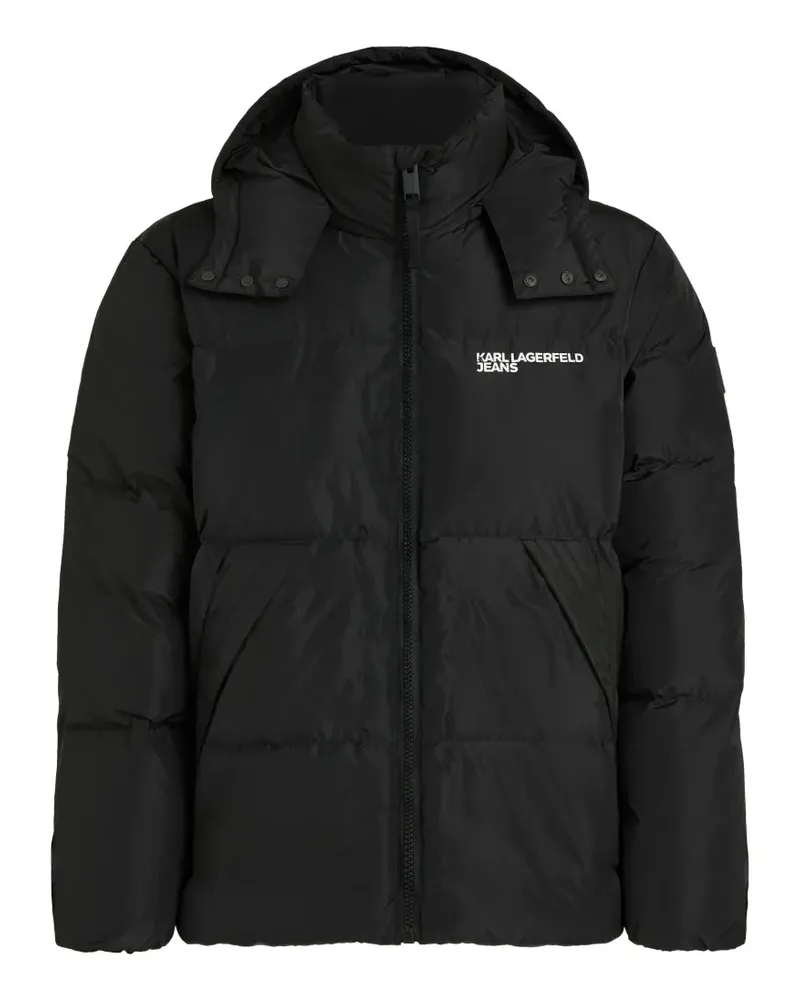 Karl Lagerfeld Wattierte Kapuzenjacke mit Logo-Print - Schwarz Schwarz