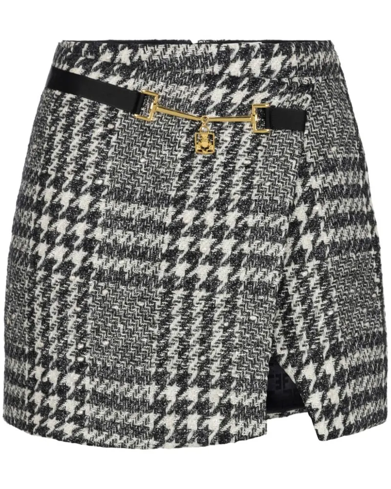 Elisabetta Franchi Laminierter Tweed-Wickelrock - Schwarz Schwarz