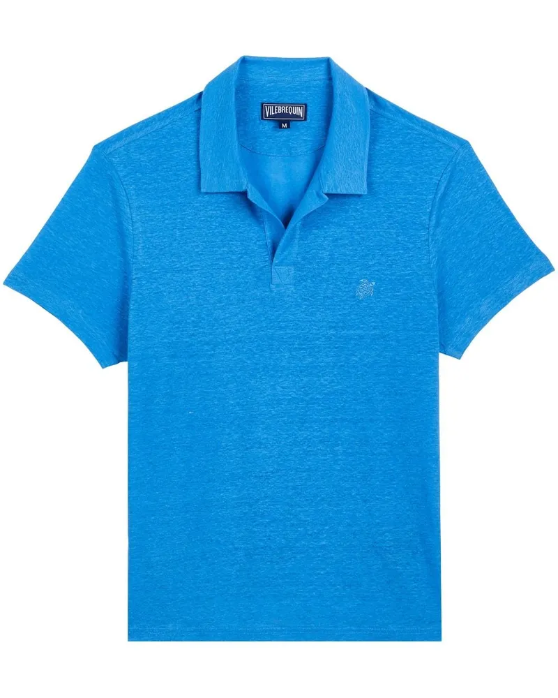 Vilebrequin Pyramid Poloshirt aus Leinen Blau