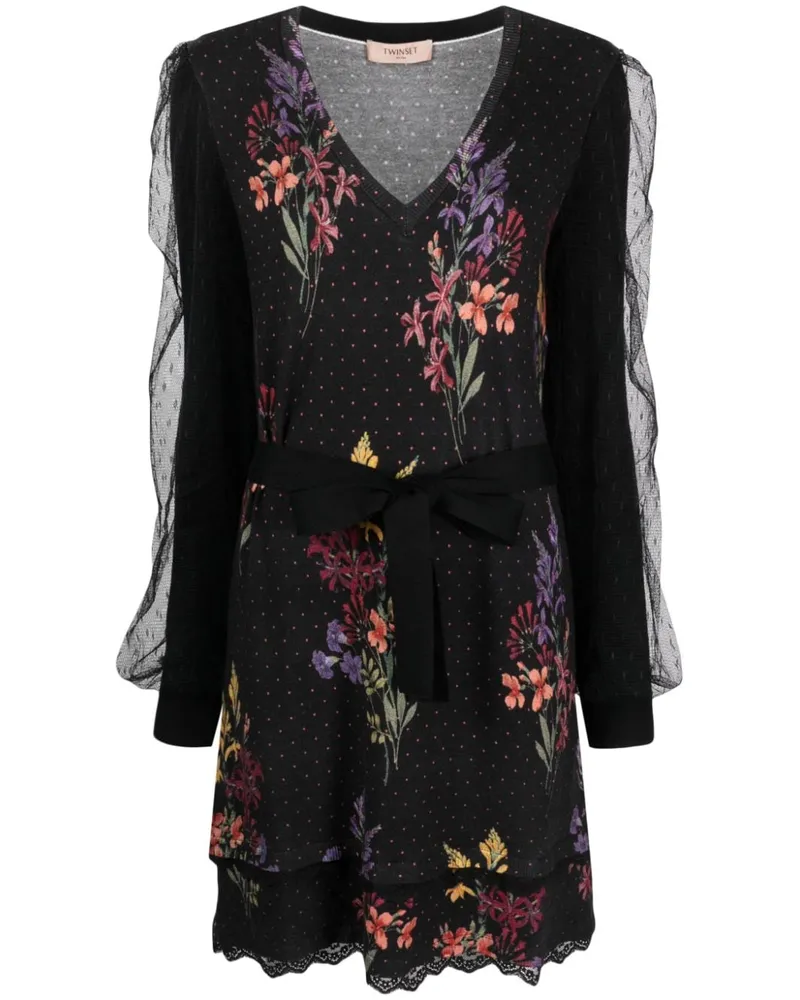 Twin-Set Kleid mit Blumen-Print Schwarz