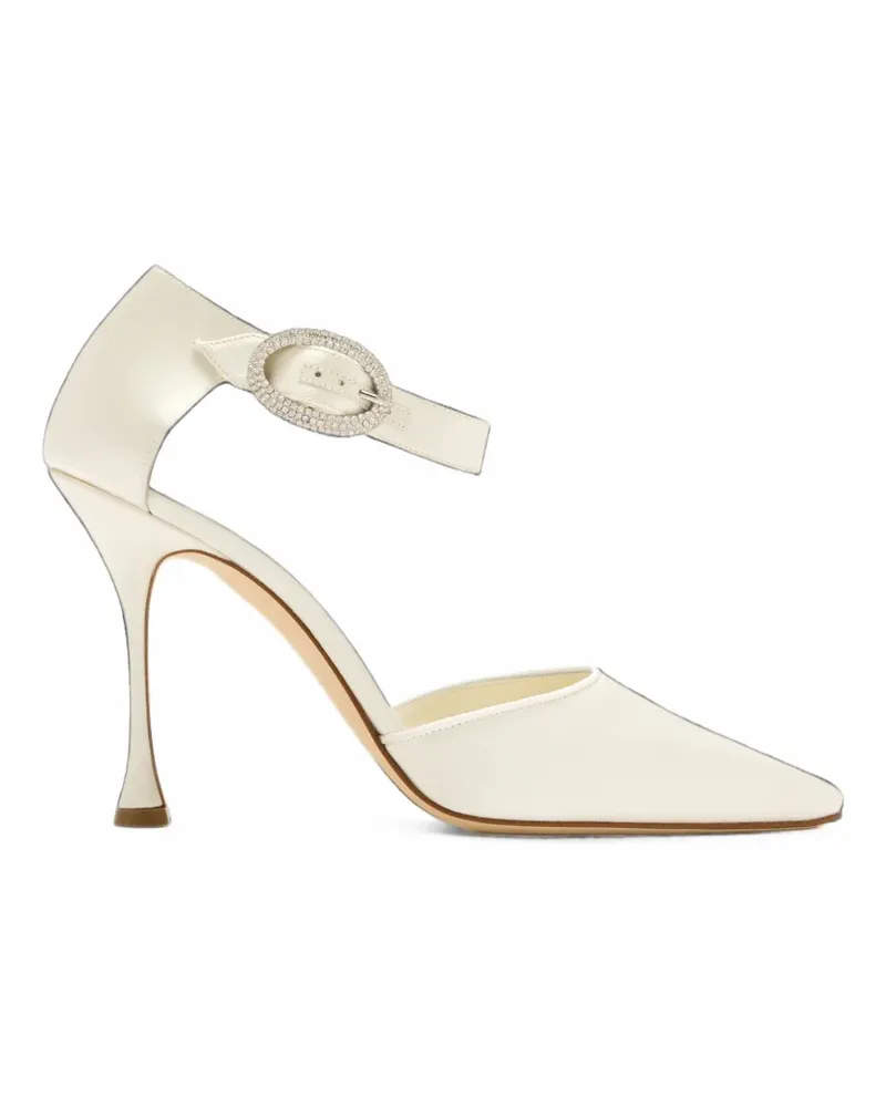 Manolo Blahnik Zutonplan crystal-buckle satin pumps - Nude Nude