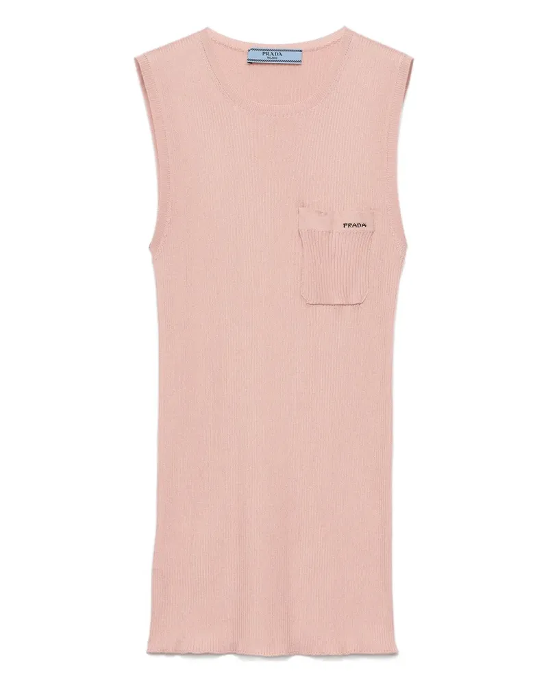 Prada Geripptes Seidentop mit aufgesetzter Tasche - Rosa Rosa