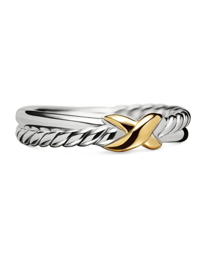 David Yurman 18kt Petite X Gelbgold- und Sterlingsilberring 4mm Silber