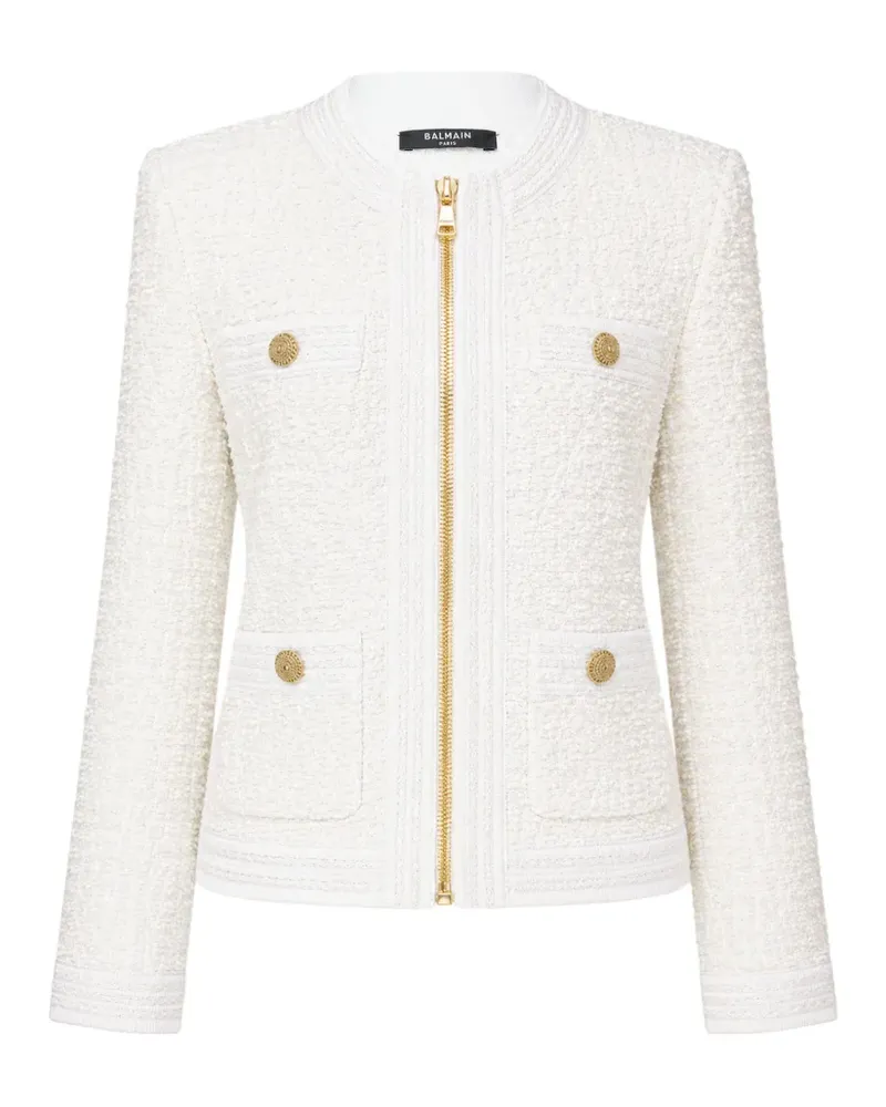 Balmain Bouclé-Jacke mit Reißverschluss - Nude Nude