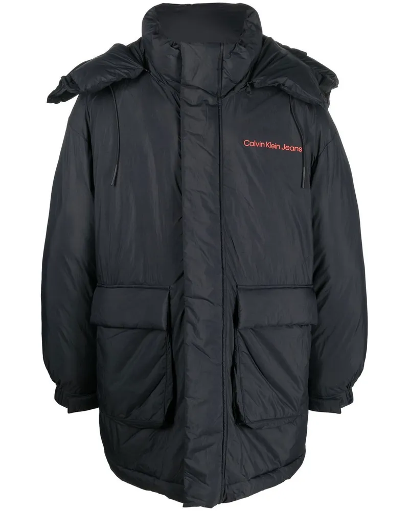 Calvin Klein Kapuzenparka mit Logo-Print - Schwarz Schwarz