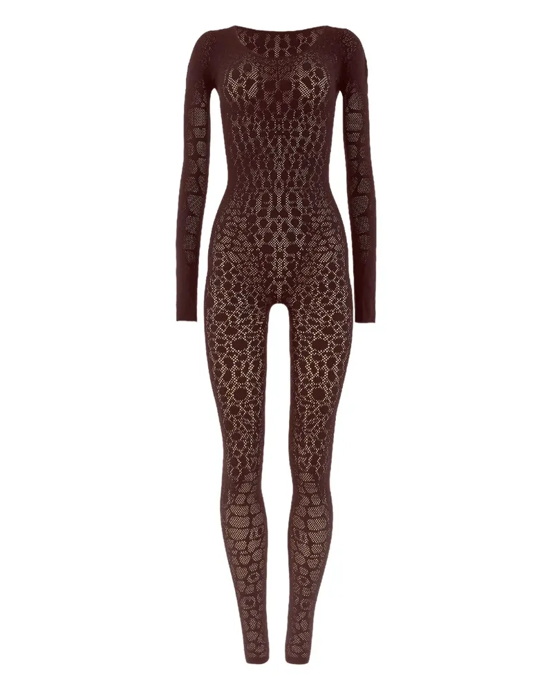 Wolford Langärmeliger Jumpsuit mit Pythonmuster - Braun Braun
