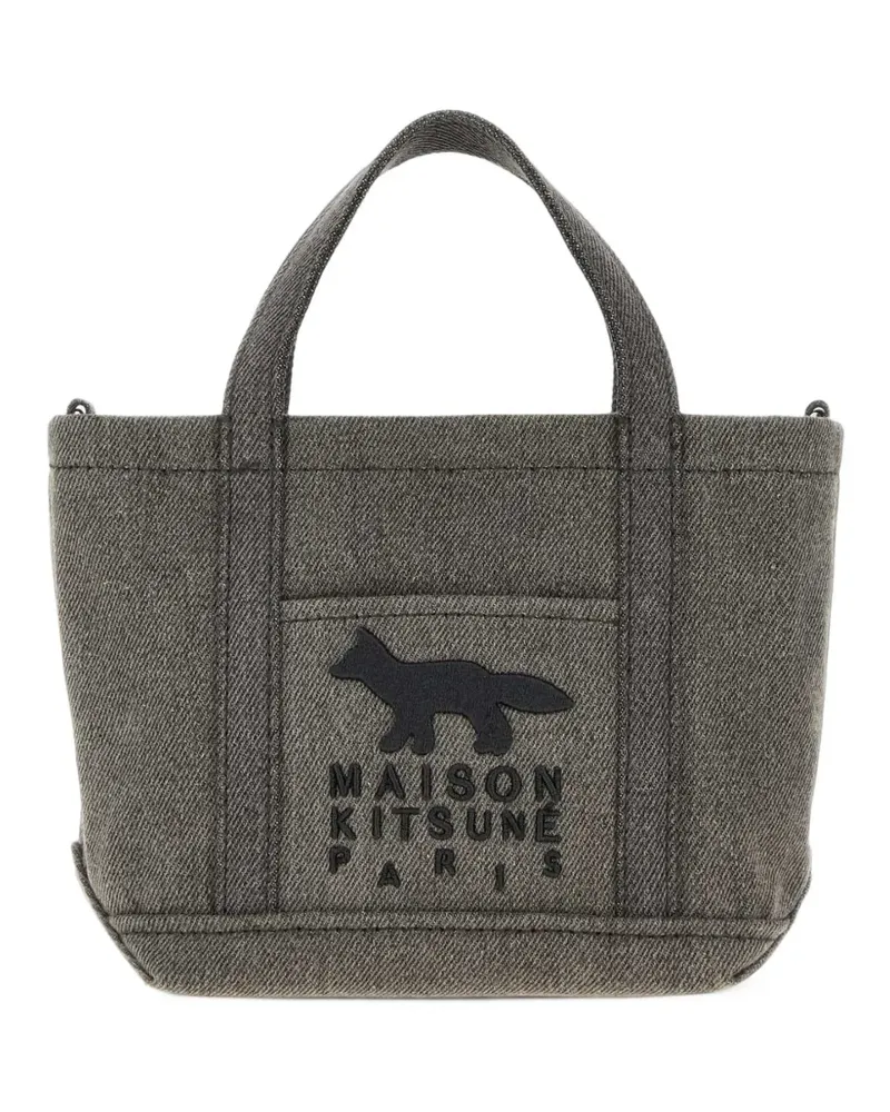 Kitsuné mini Profile Fox denim tote bag - Schwarz Schwarz