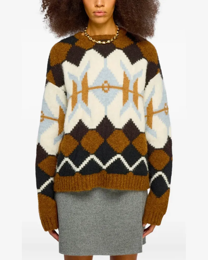 Semicouture Maglia Pullover mit geometrischer Intarsie - Braun Braun