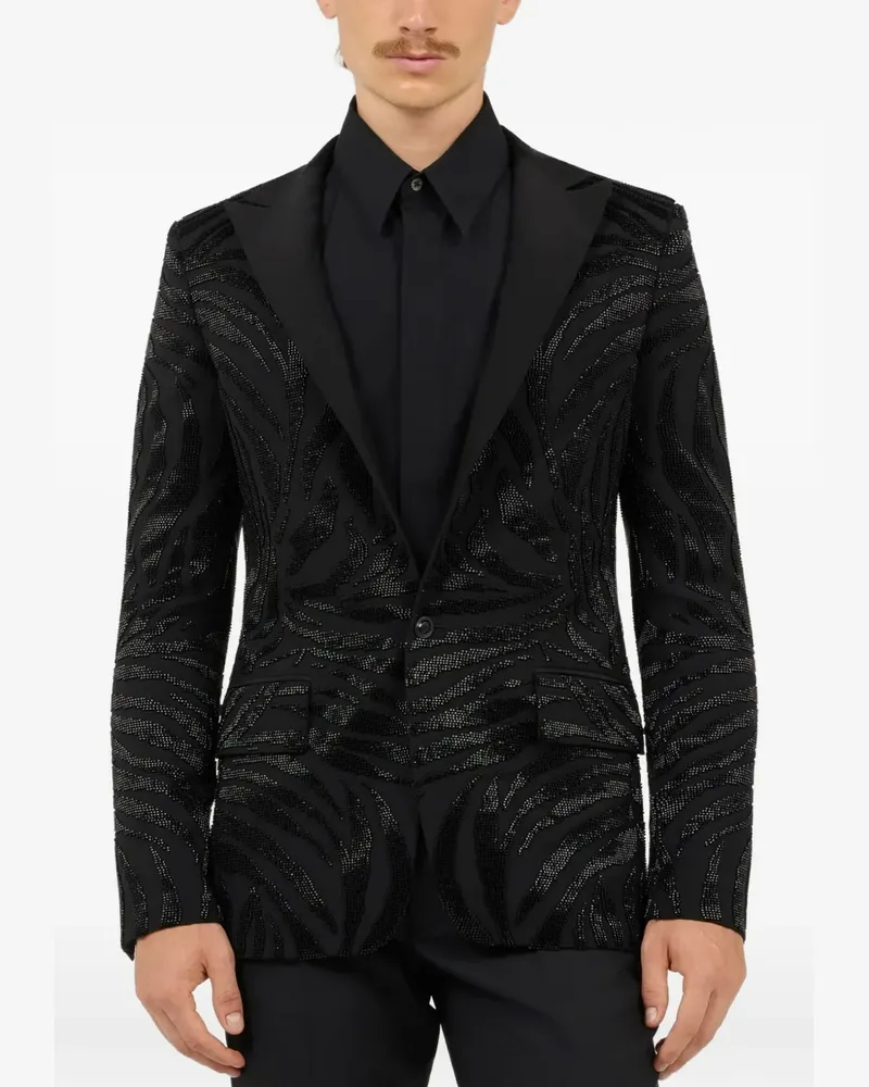 Roberto Cavalli Slim-Fit-Smoking-Jacke mit Zebra-Stickerei - Schwarz Schwarz