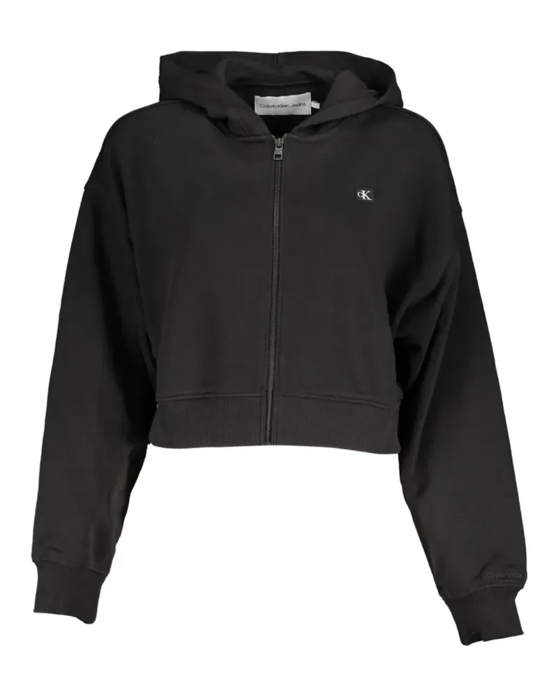 Calvin Klein logo-patch cotton cropped hoodie - Schwarz Schwarz