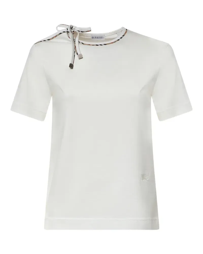 Burberry Check-trim bow-detail T-shirt - Weiß Weiß