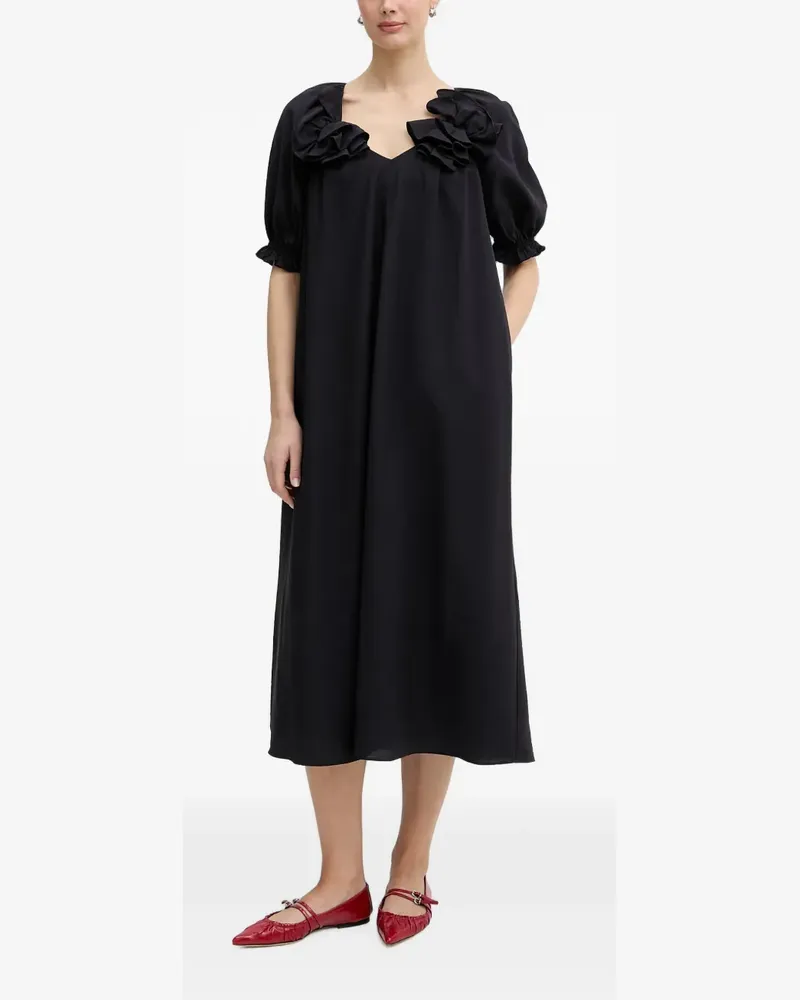 Stine Goya ruffled puff-sleeve midi dress - Schwarz Schwarz
