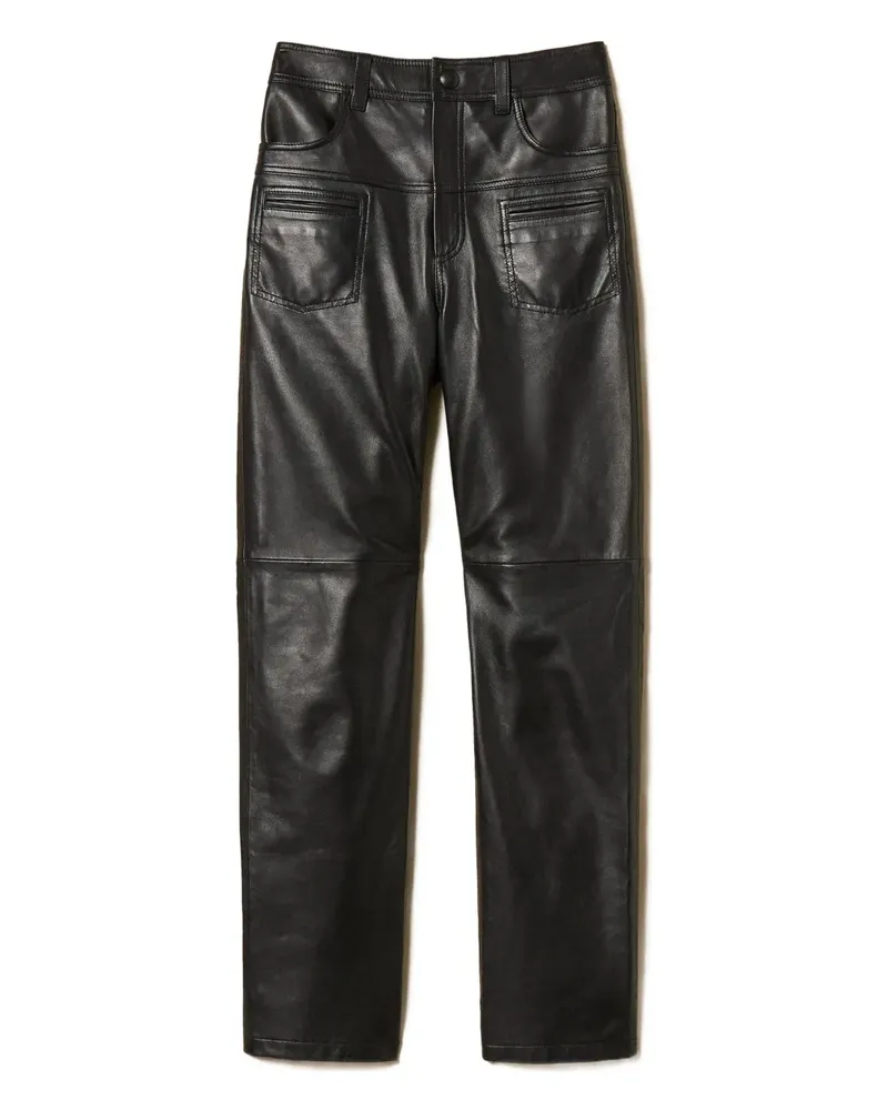 Twin-Set Lederhose mit Ziernähten - Schwarz Schwarz