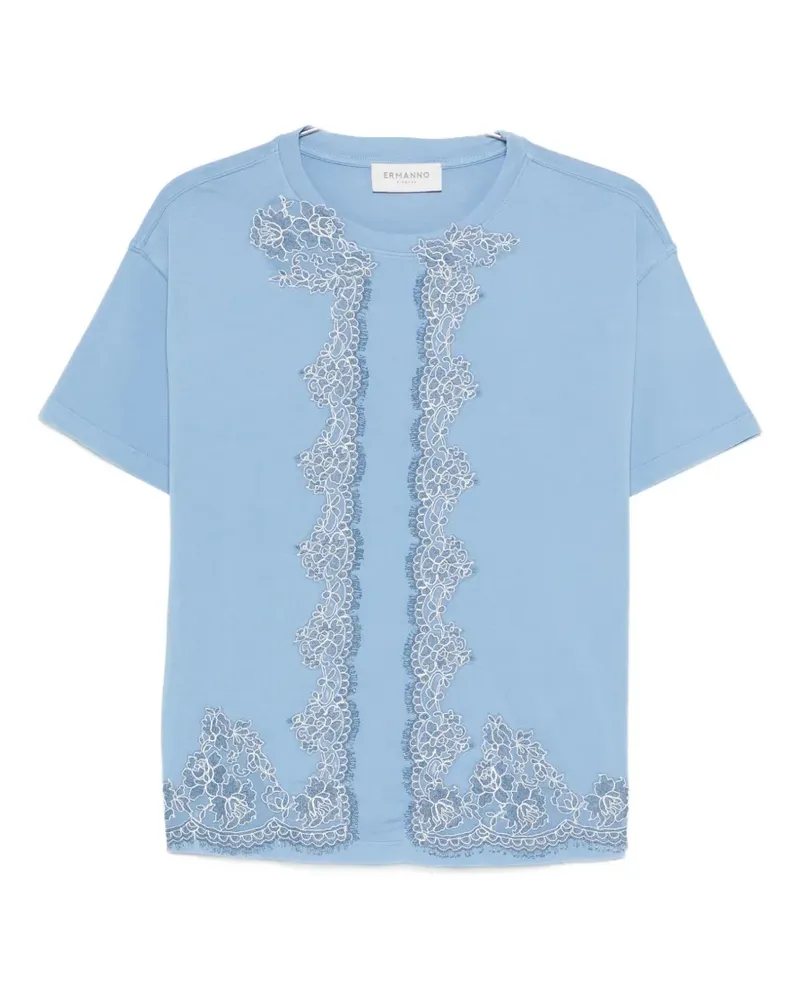 Ermanno Scervino lace-trim embroidered T-shirt - Blau Blau