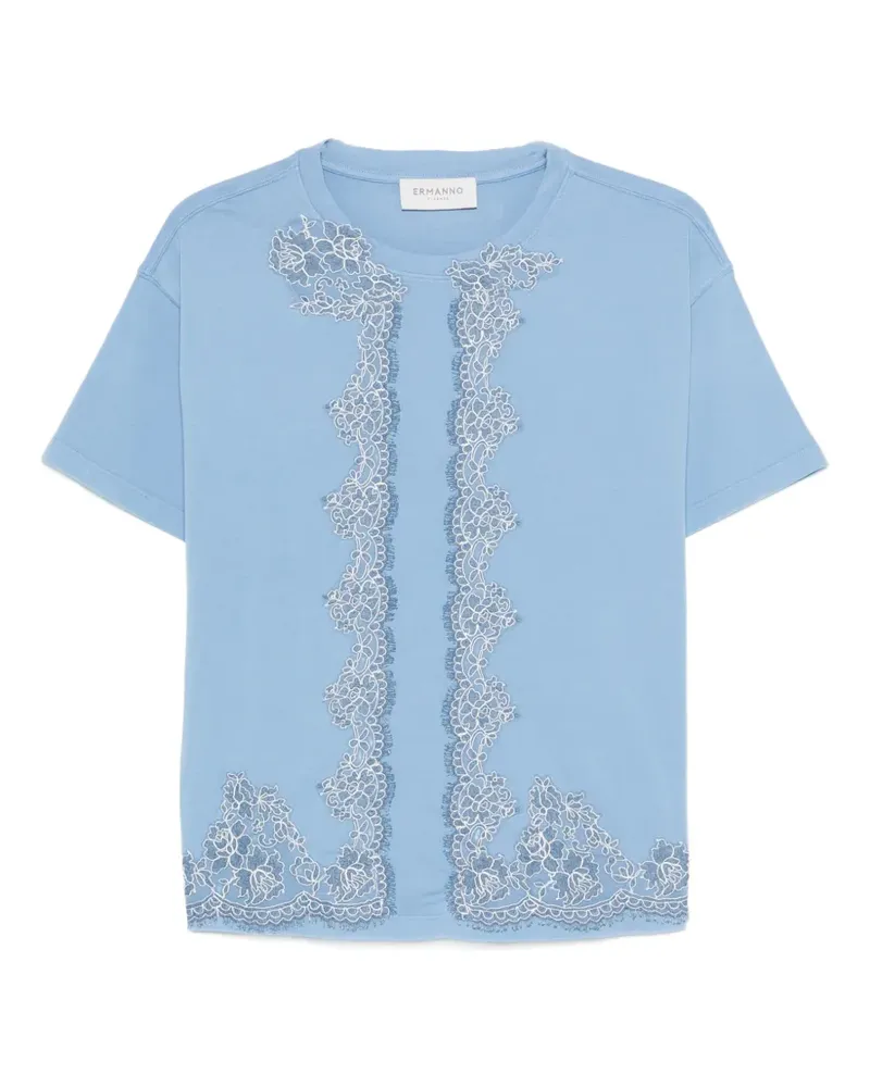 Ermanno Scervino lace-trim embroidered T-shirt - Blau Blau