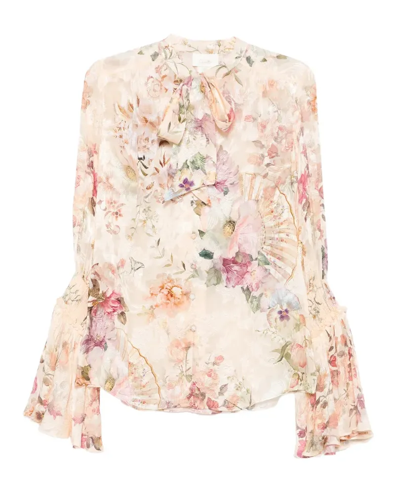 Camilla floral-print jacquard blouse - Nude Nude