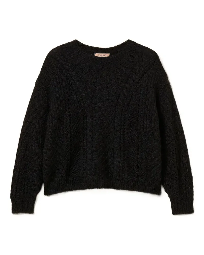 Twin-Set Pullover mit Lochstrickmuster - Schwarz Schwarz