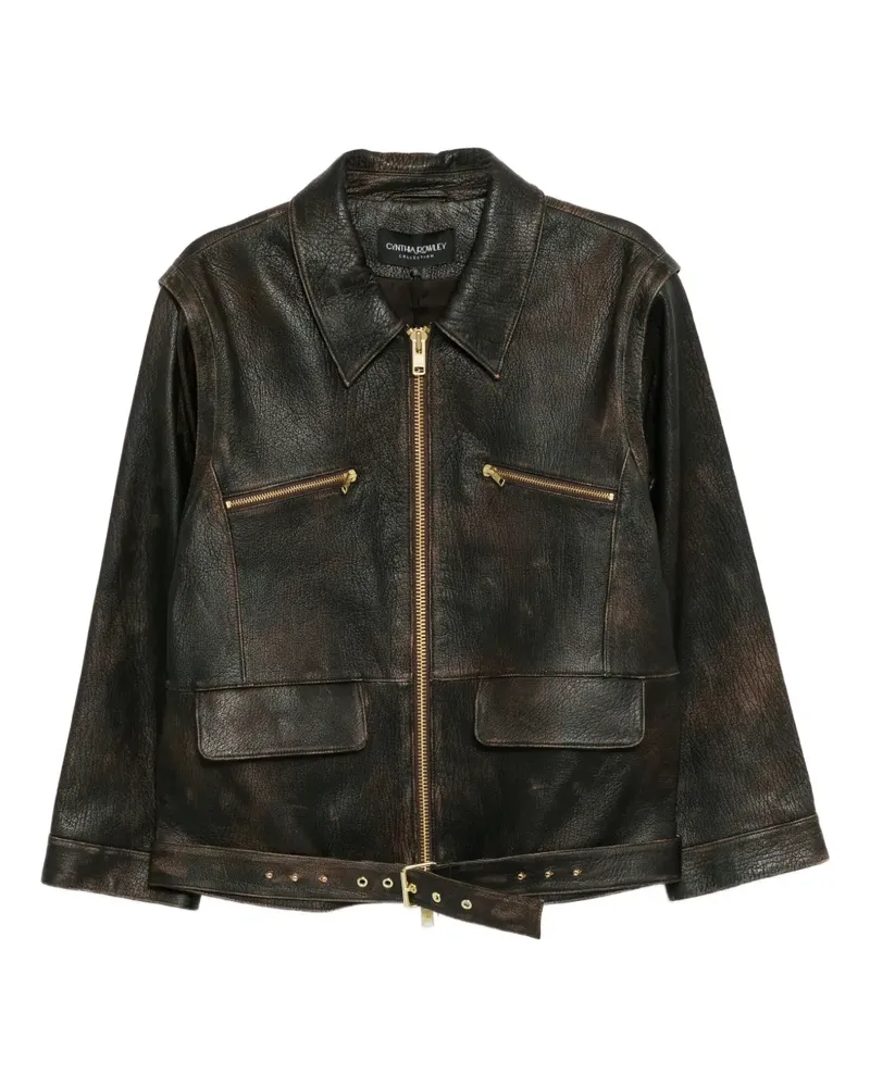 Cynthia Rowley Lederjacke mit Gürtel - Braun Braun