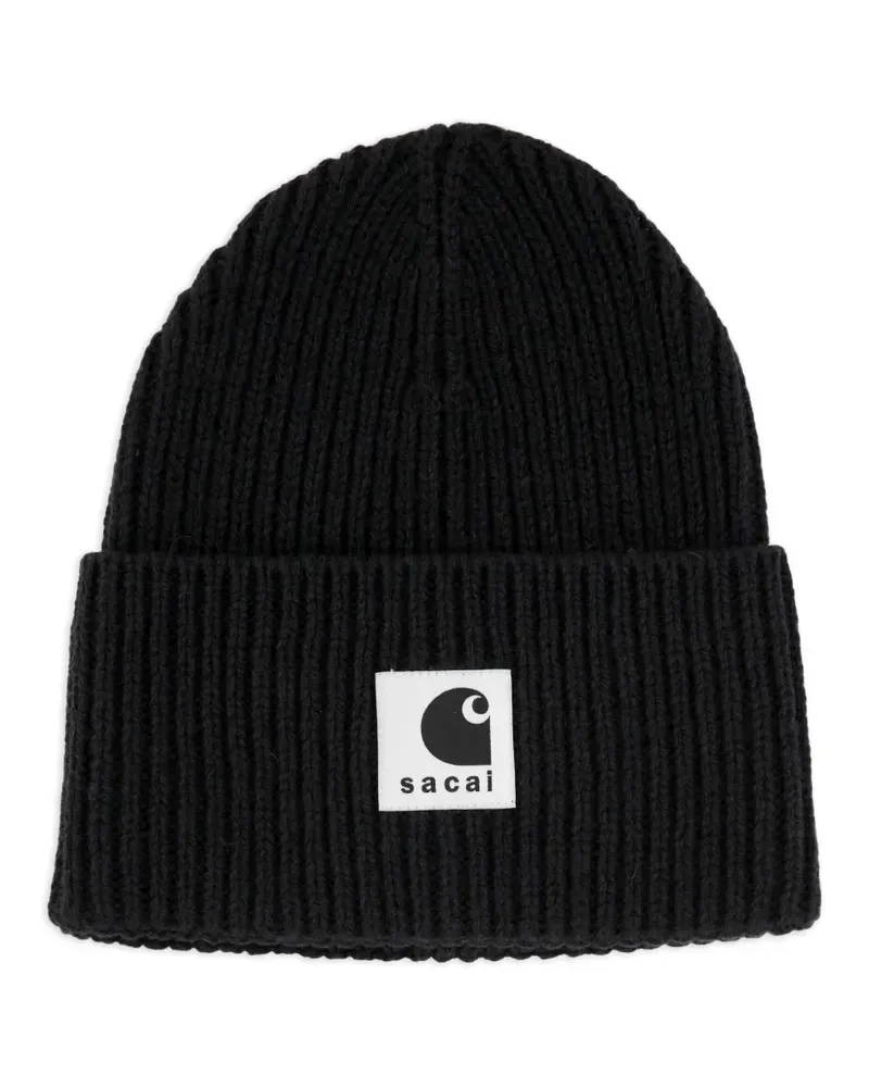 Sacai x Carhartt WIP Beanie aus Rippstrick - Schwarz Schwarz